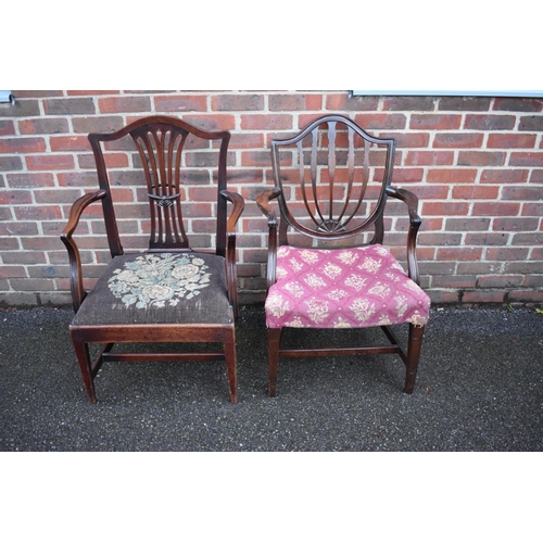 1459 - Two George III mahogany elbow dining chairs. 