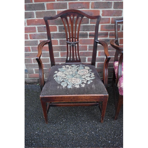 1459 - Two George III mahogany elbow dining chairs. 