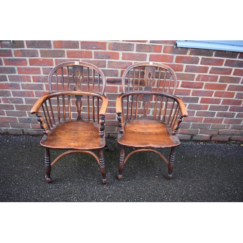 1469 - A pair of late Victorian ash and elm Windsor armchairs. 