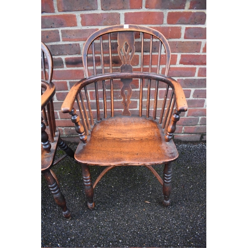 1469 - A pair of late Victorian ash and elm Windsor armchairs. 