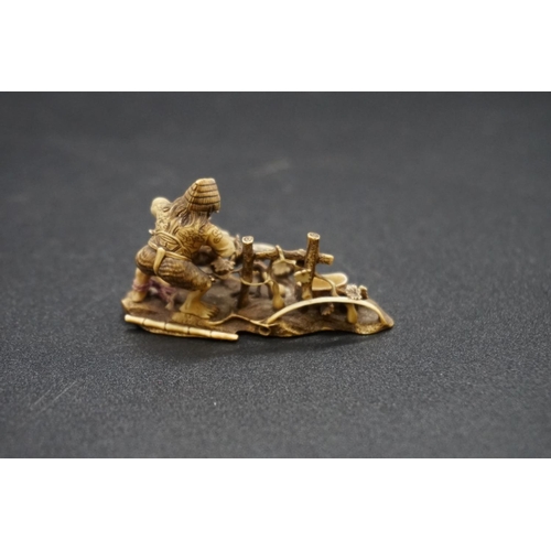 1260 - A fine and intricate Japanese carved ivory netsuke, by Gyokuzan, Edo, depicting a demon and tortoise... 