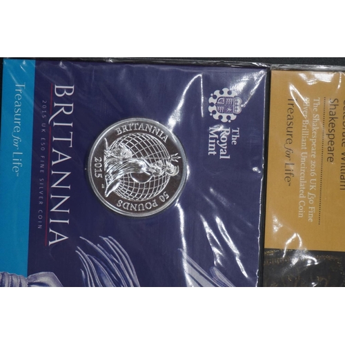 416 - Coins: Royal Mint, a 2015 Britannia silver fifty pound coin pack; together with a Royal Mint 2016 Sh... 