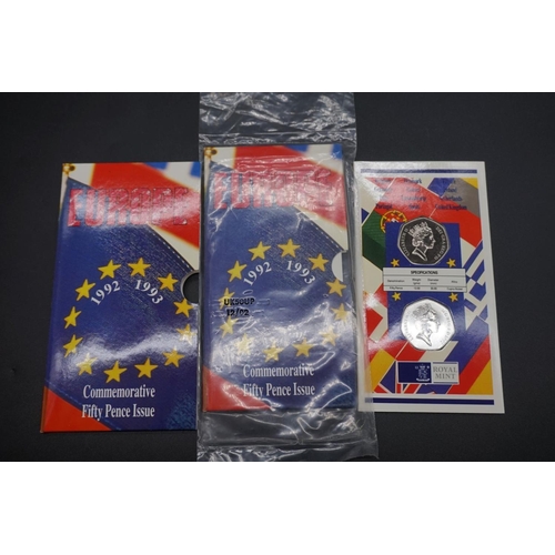 417 - Coins: Royal Mint, two British Presidency of Europe 1992-3 commemorative fifty pence two coin packs,... 