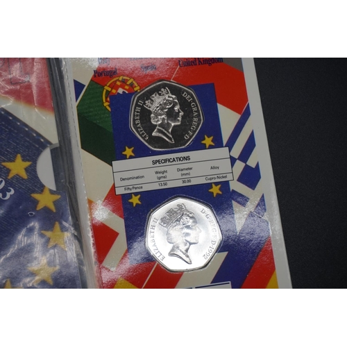 417 - Coins: Royal Mint, two British Presidency of Europe 1992-3 commemorative fifty pence two coin packs,... 