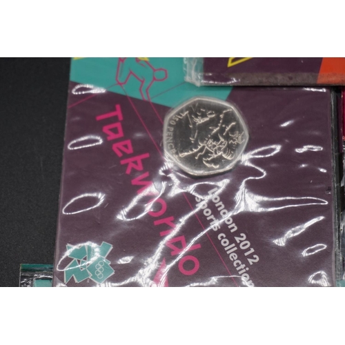 422 - Coins: Royal Mint, ten uncirculated London 2012 sports collection fifty pence pieces. (10)... 