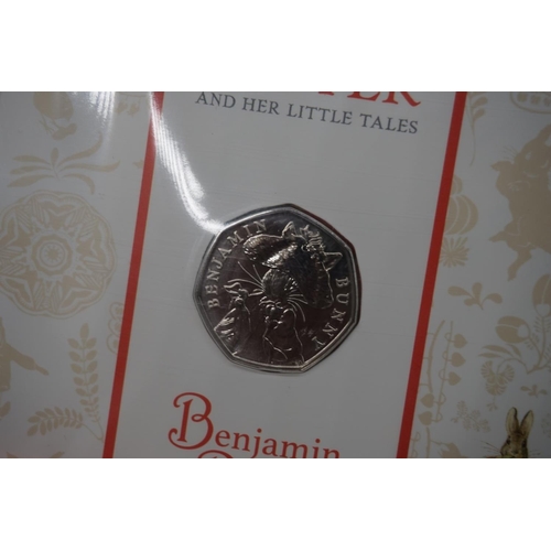 430 - Coins: Royal Mint, seven 'Beatrix Potter and Her Littles Tales' 2018 uncirculated fifty pence coin p... 