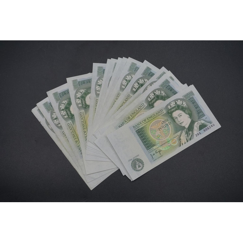 449 - Bank Notes: Bank of England, twenty J B Page uncirculated one pound notes to include a consecutive r... 