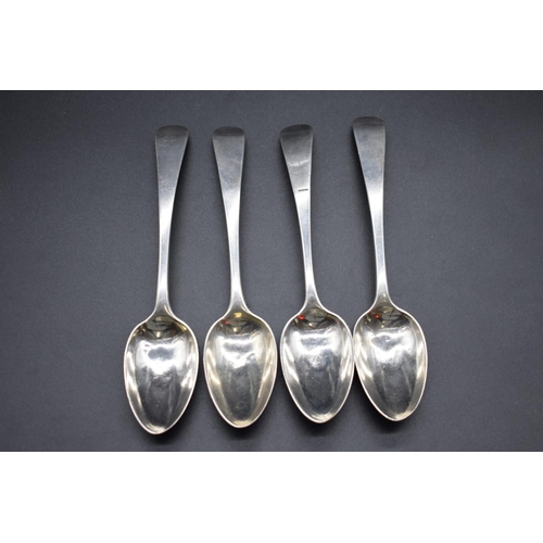 83 - A set of three silver Old English pattern tablespoons, unidentified maker, 147g; together with anoth... 