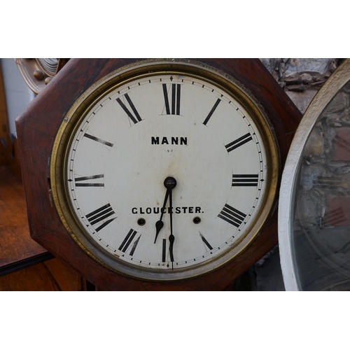 1059 - A 19th century American rosewood drop dial wall clock, the 11.5in painted dial inscribed 'Mann, Glou... 