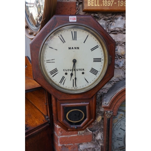 1059 - A 19th century American rosewood drop dial wall clock, the 11.5in painted dial inscribed 'Mann, Glou... 