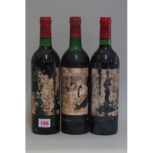 100 - Three 75cl bottles of Chateau La Lagune, 1975, 3rd Margaux. (3)