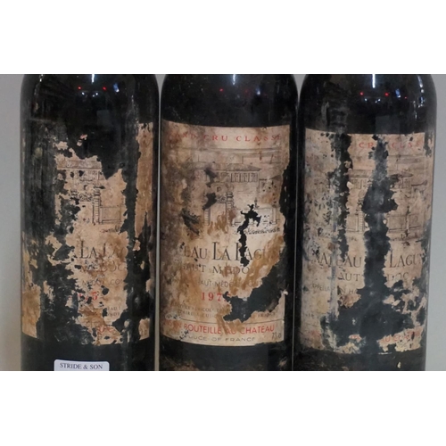 100 - Three 75cl bottles of Chateau La Lagune, 1975, 3rd Margaux. (3)