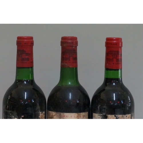 100 - Three 75cl bottles of Chateau La Lagune, 1975, 3rd Margaux. (3)