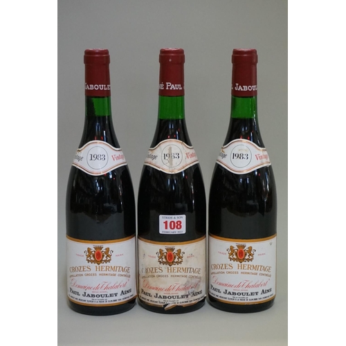 108 - Three 75cl bottles of Crozes Hermitage Domaine de Thalabert, 1983, Paul Jaboulet Aine. (3)... 