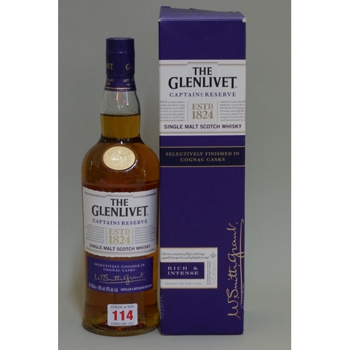 114 - A 70cl bottle of The Glenlivet 'Captains Reserve' whisky, in card tube.