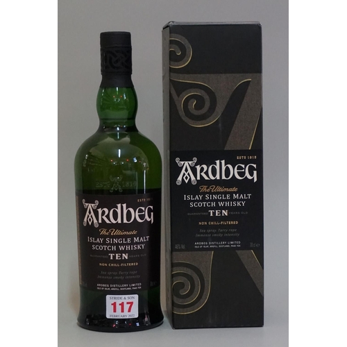 117 - A 70cl bottle of Ardbeg 10 year old whisky, in card box.