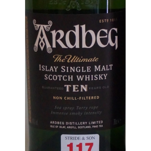 117 - A 70cl bottle of Ardbeg 10 year old whisky, in card box.