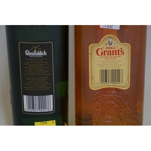 122 - A 70cl bottle of Glenfiddich 12 year old whisky; together with a 1 litre bottle of Grant's blended w... 