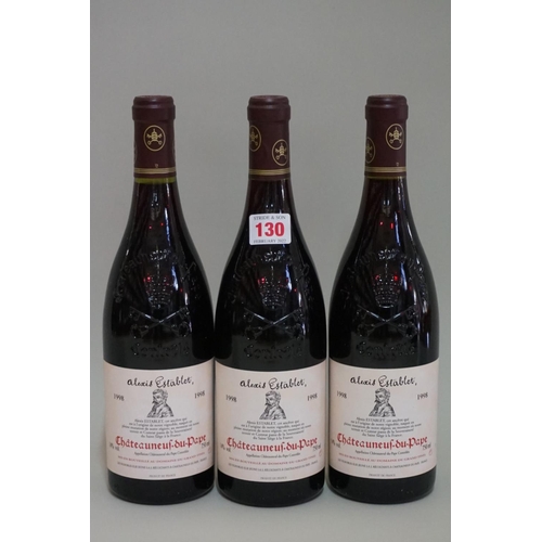 130 - Three 75cl bottles of Chateauneuf du Pape Domaine du Grand Tinel Cuvee Alexis Establet, 1998. (3)... 