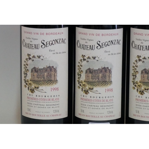 132 - Three 75cl bottles of Chateau Segonzac Vieilles Vignes, 1998, 1er Cotes de Blaye. (3)... 