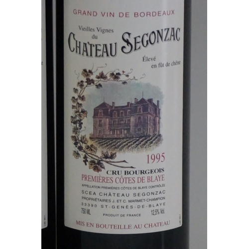 134 - Three 75cl bottles of Chateau Segonzac Vieilles Vignes, 1995, 1er Cotes de Blaye. (3)... 