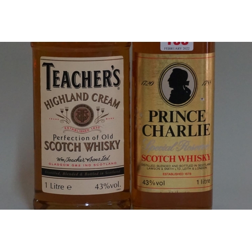 138 - Two 1 litre bottles of blended whisky, comprising: Teacher's and Prince Charlie. (2)... 