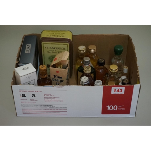 143 - An interesting collection of 5cl whisky miniatures, to include: The Macallan; Oban; and Glenmorangie... 