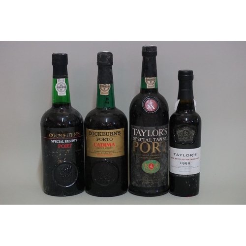 160 - Four bottles of port, comprising: a 70cl Taylor's Special Tawny; a 75cl Cockburn's Cadima; a 75cl Co... 