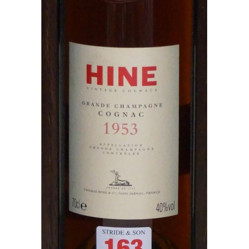 163 - A 70cl bottle of Hine 1953 vintage 'Grand Champagne' cognac, in presentation box.