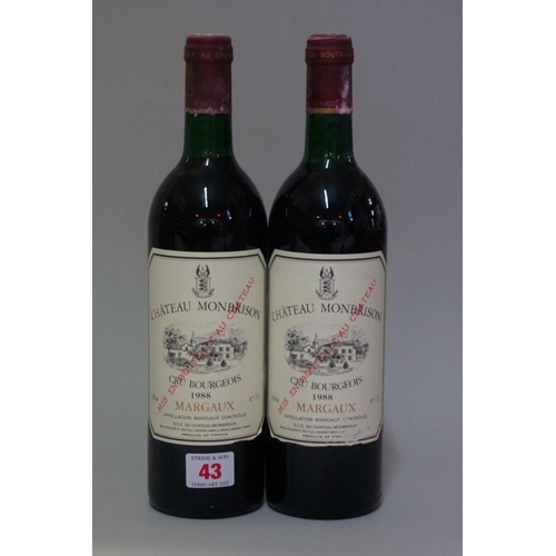 43 - Two 75cl bottles of Chateau Monbrison, 1988, Cru Bourgeois Margaux. (2)