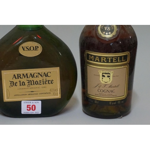 50 - A 24 fl.oz. bottle of Martell VS cognac; together with a 1 litre bottle of Bardinet VSOP Napoleon br... 