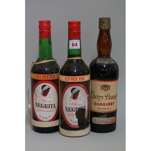 64 - Two bottles of Bardinet 'Old Nick' Rhum Negrita, 1960s bottlings; together with a bottle of Bardinet... 