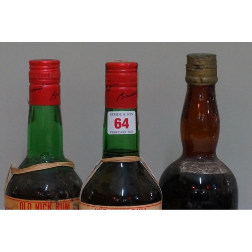 64 - Two bottles of Bardinet 'Old Nick' Rhum Negrita, 1960s bottlings; together with a bottle of Bardinet... 