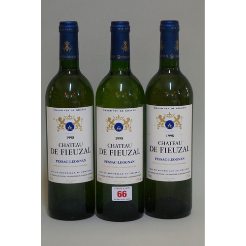 66 - Three 75cl bottles of Chateau de Fieuzal Blanc, 1998, Pessac-Leognan. (3)