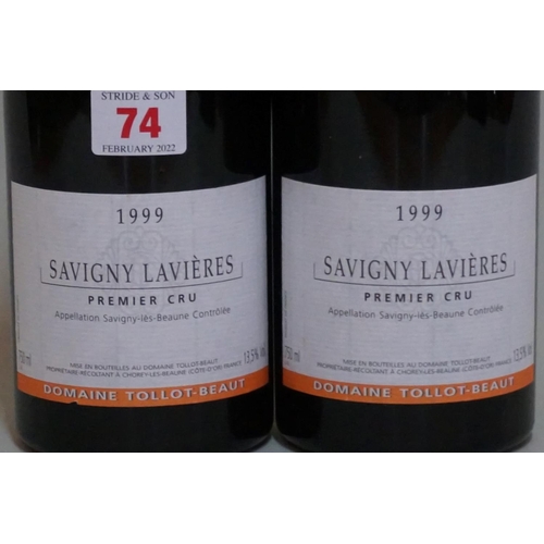 74 - Two 75cl bottles of Savigny 1er Cru Les Lavieres, 1999, Tollot-Beaut. (2)