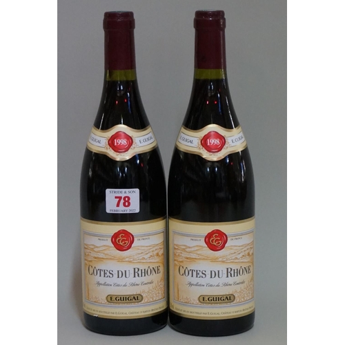 78 - Two 75cl bottles of Cotes du Rhone, 1998, Etienne Guigal. (2)