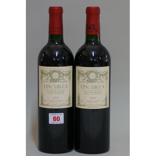 80 - Two 75cl bottles of Epicurea de Chateau Martinat, 2000, Fronsac. (2)