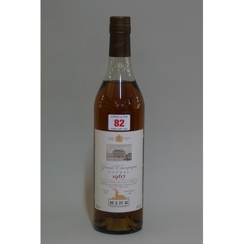 82 - A 70cl bottle of Hine 1967 vintage 'Grand Champagne' cognac, landed in 1969 and bottled in 1988 for ... 