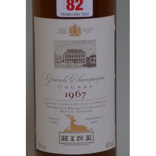 82 - A 70cl bottle of Hine 1967 vintage 'Grand Champagne' cognac, landed in 1969 and bottled in 1988 for ... 