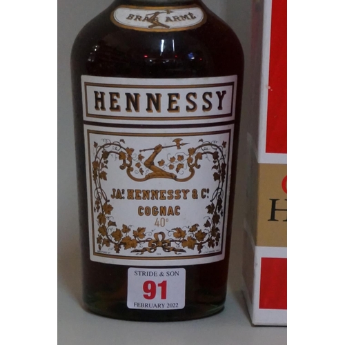 91 - A bottle of Hennessy 'Bras Arme' cognac, probably 1960s bottling, in card box.