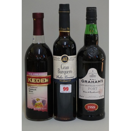 99 - A 75cl bottle of Graham's LBV port; together with a 50cl bottle of Gran Barquero Pedro Jiminez; and ... 