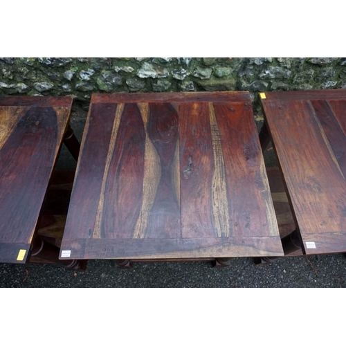 1002 - A set of three Indian hardwood tables, 59cm deep x 59cm wide x 58cm high.