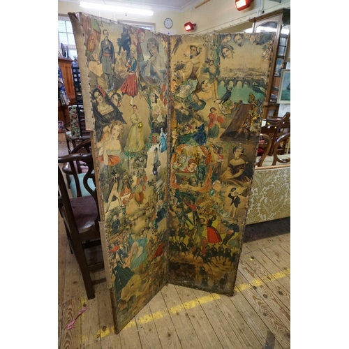 1060 - A Victorian two fold decoupage screen, double sided, 153cm x 92cm.