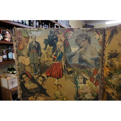 1060 - A Victorian two fold decoupage screen, double sided, 153cm x 92cm.