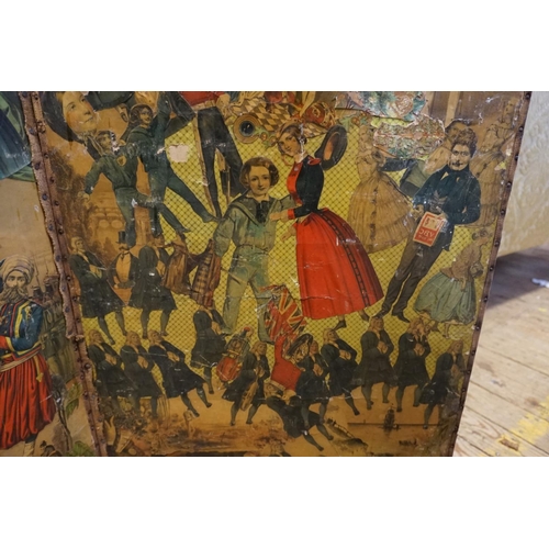 1060 - A Victorian two fold decoupage screen, double sided, 153cm x 92cm.