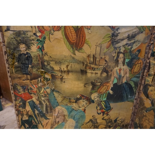 1060 - A Victorian two fold decoupage screen, double sided, 153cm x 92cm.