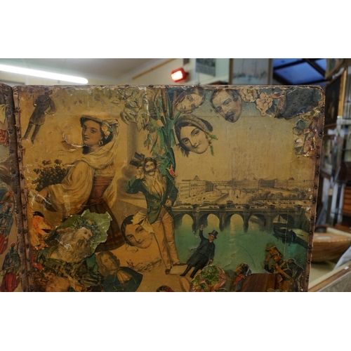 1060 - A Victorian two fold decoupage screen, double sided, 153cm x 92cm.