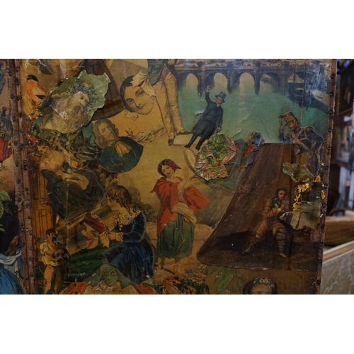 1060 - A Victorian two fold decoupage screen, double sided, 153cm x 92cm.