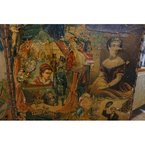 1060 - A Victorian two fold decoupage screen, double sided, 153cm x 92cm.