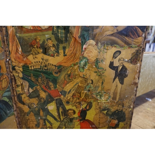 1060 - A Victorian two fold decoupage screen, double sided, 153cm x 92cm.